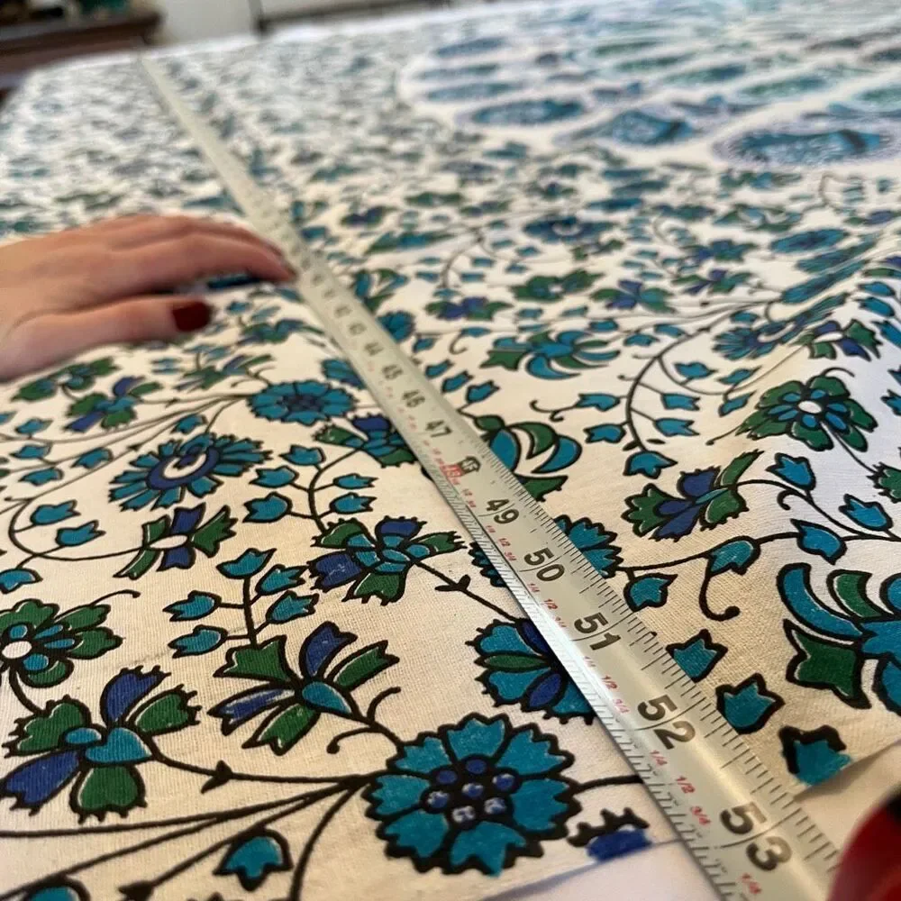 VTG Blue Green Mandala Cotton Tablecloth 82x53 Boho Maximalist Floral NWOT